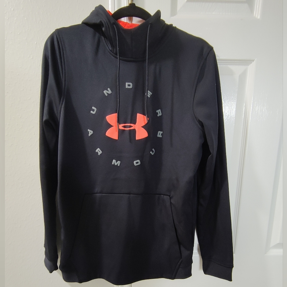 Under Armour Men’s Medium Black Orange Smooth Hoodie Sweatshirt Soft Lining